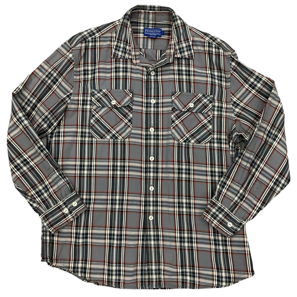 Pendleton Men’s Grey Plaid Button Down Shirt 100% Cotton Preppy Casual C…